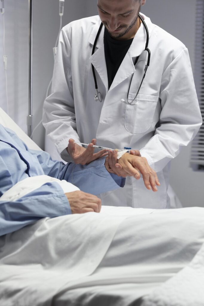 close up doctor doing injection